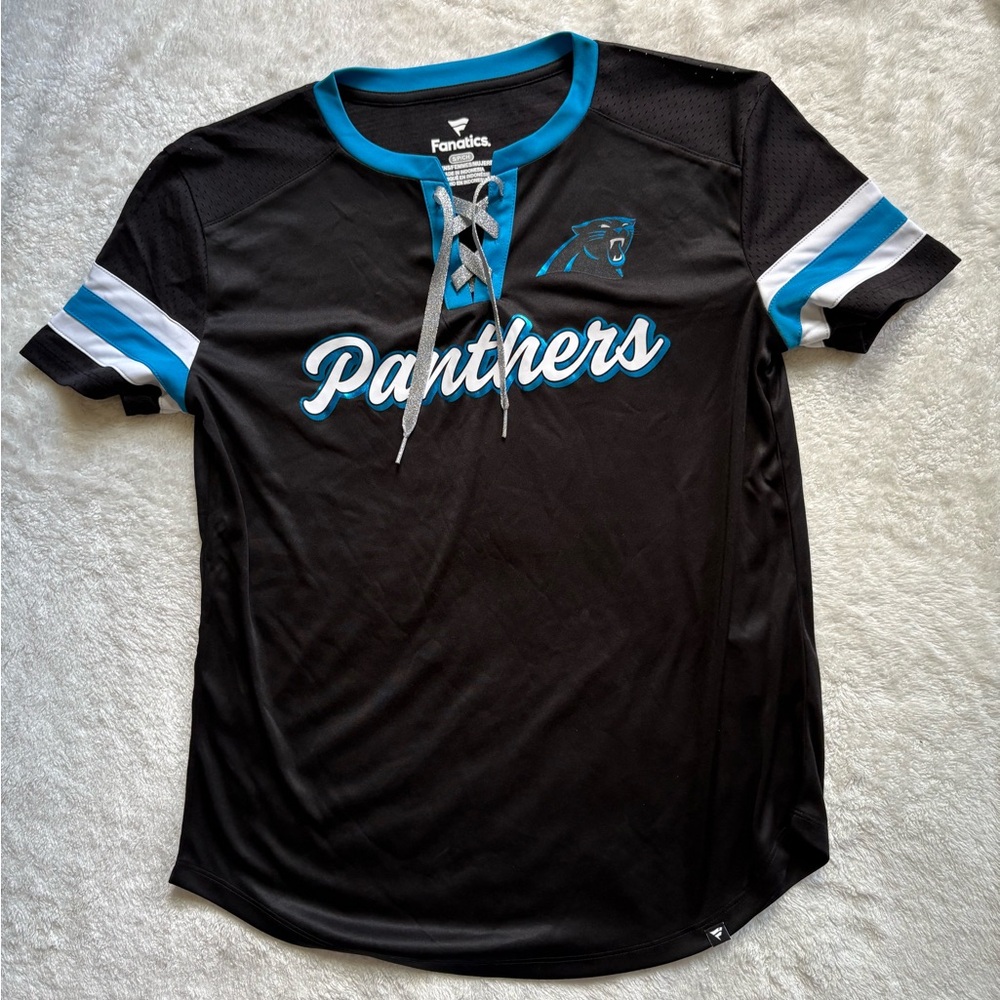 Fanatics Black and Blue NFL Carolina and Panthers Lace-Up Jersey Tee